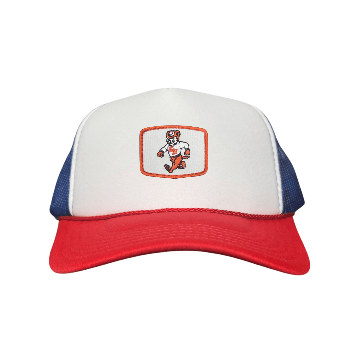 Sam Houston Walking Sammy Bearkat / Limited Edition Silver Hat / 162 / Mesh Snap Back / SHSU010 - Flat Bill White With Navy Rope - Club Rehab