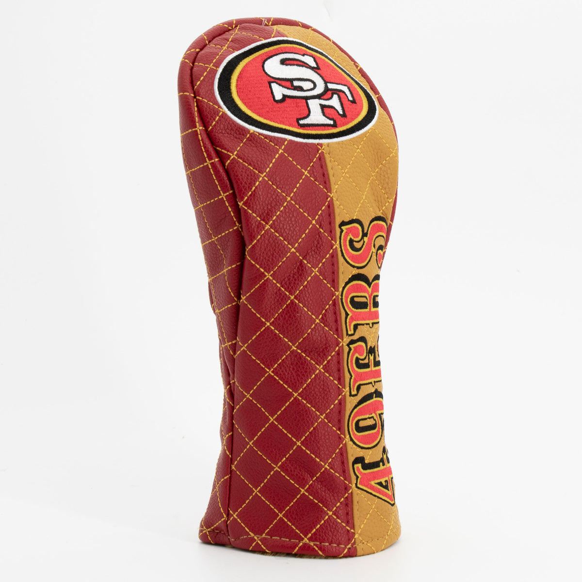 San Francisco 49ers Split Quilted Fairway Headcover, close-up of the diamond stitching and textured exterior