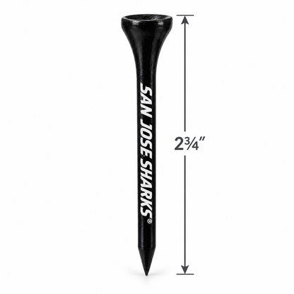 Black San Jose Sharks golf tee with a 2¾-inch height measurement.
