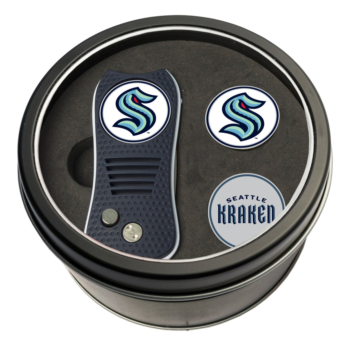 Seattle Kraken Switchblade divot tool and ball marker tin gift set