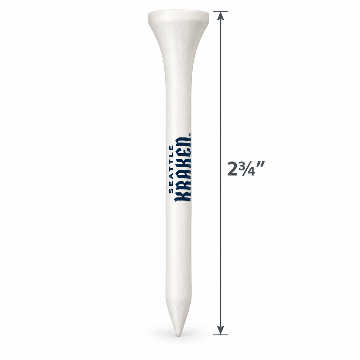 White Seattle Kraken golf tee with a 2¾-inch height measurement.