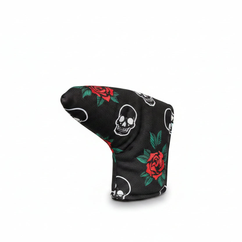 Skulls & Roses Canvas Headcover - Black - White Blade Putter - Club Rehab