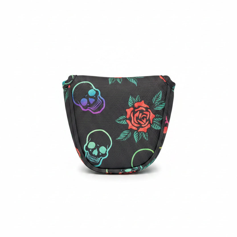 Skulls & Roses Canvas Headcover - Rainbow Mallet Putter - Club Rehab