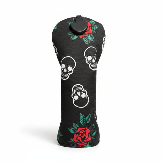 Skulls & Roses Canvas Headcover - Black - White Hybrid - Club Rehab