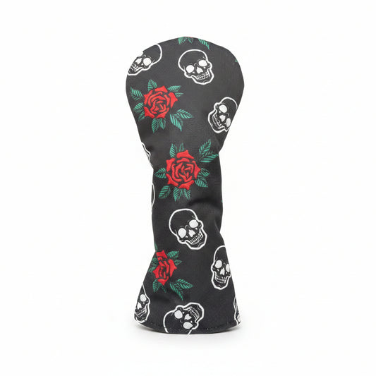 Skulls & Roses Canvas Headcover - Black - White Fairway - Club Rehab