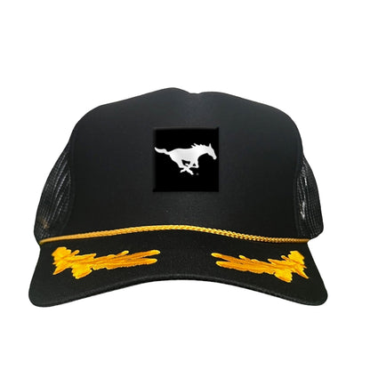 SMU Black Label Pony Logo Hats/ 194 / SMU017 / MM - Black / Gold Foam Curved Mesh - Club Rehab