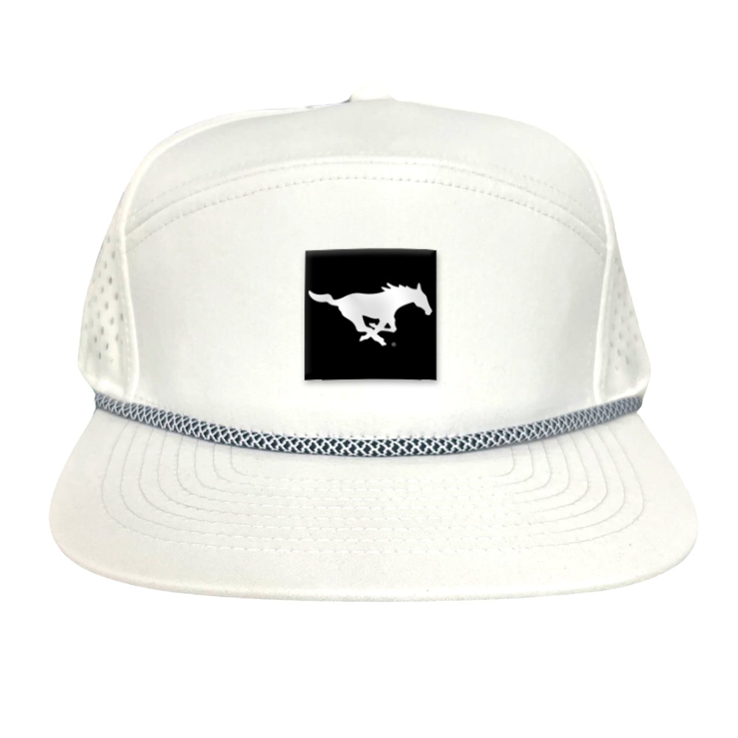 SMU Black Label Pony Logo Hats/ 194 / SMU017 / MM - Flat Bill White With Black / White Rope - Club Rehab