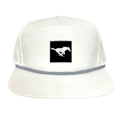 SMU Black Label Pony Logo Hats/ 194 / SMU017 / MM - Flat Bill White With Black / White Rope - Club Rehab