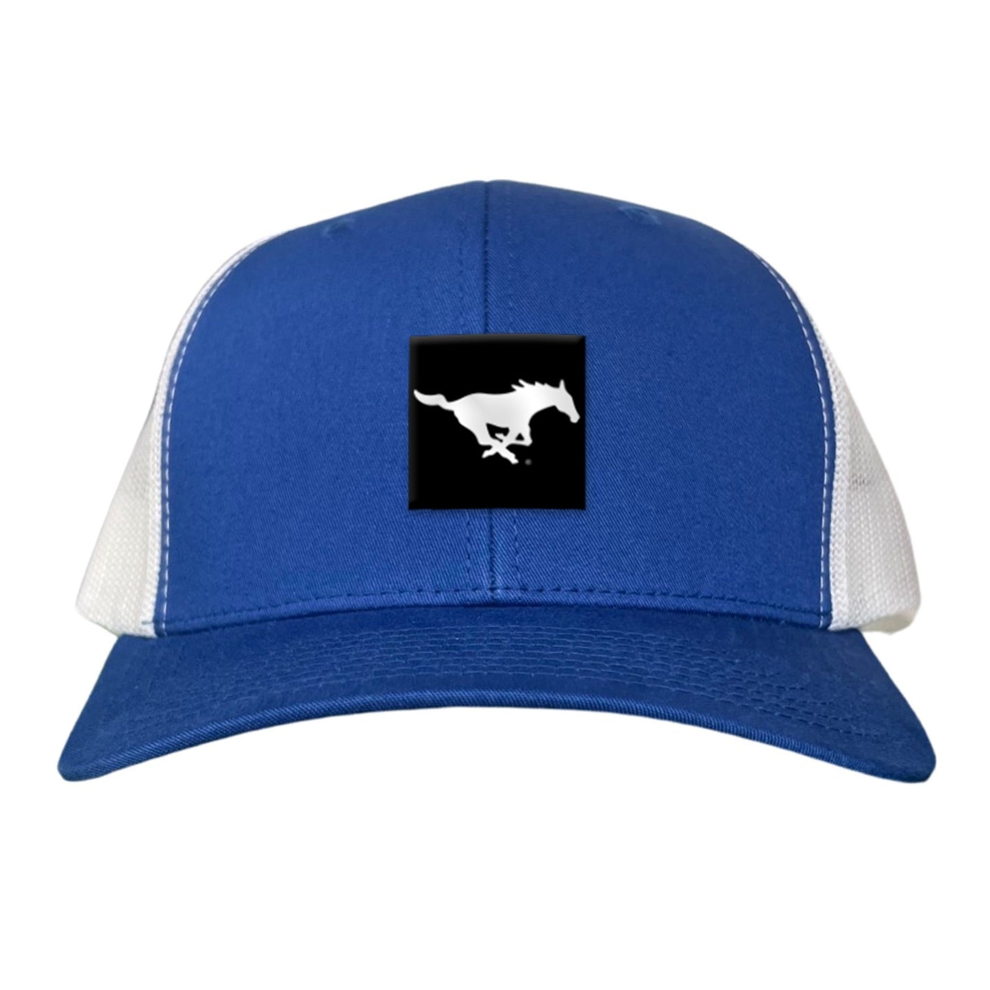 SMU Black Label Pony Logo Hats/ 194 / SMU017 / MM - Royal / White Curved Bill Mesh Snapback - Club Rehab