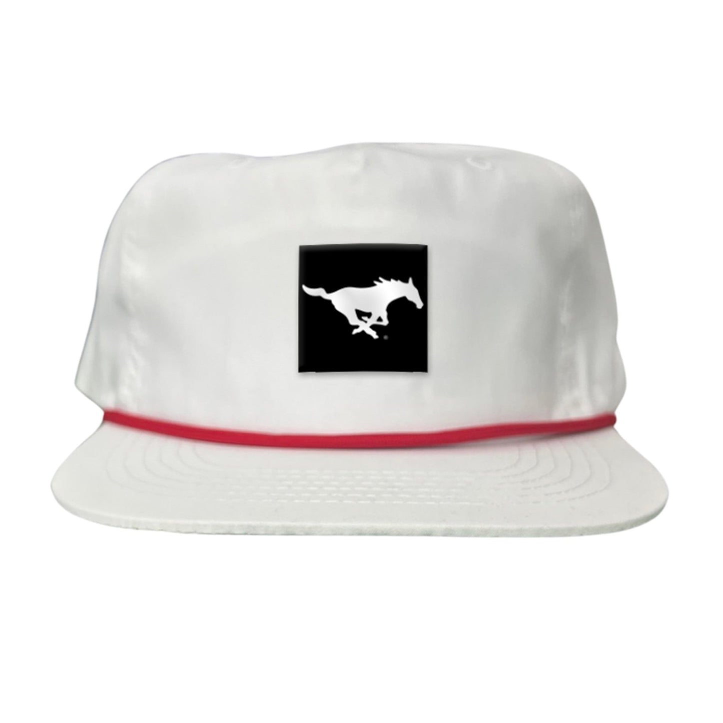 SMU Black Label Pony Logo Hats/ 194 / SMU017 / MM - Flat Bill White With Red Rope - Club Rehab