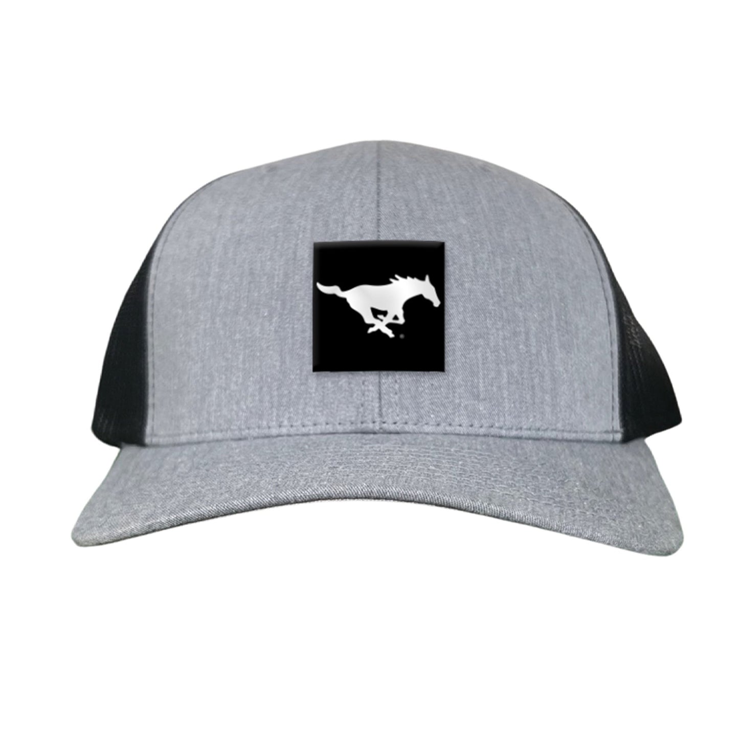 SMU Black Label Pony Logo Hats/ 194 / SMU017 / MM - Heather Grey / Black Curved Bill Mesh Snapback - Club Rehab