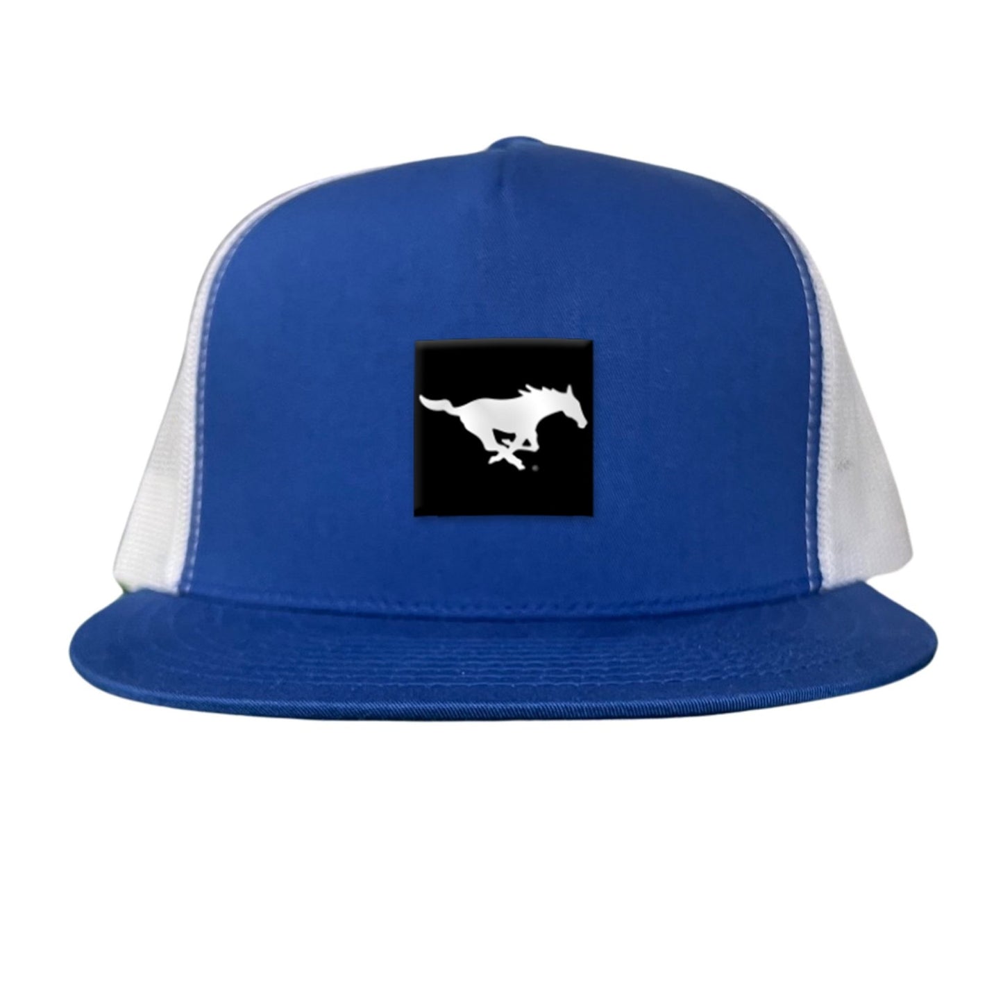SMU Black Label Pony Logo Hats/ 194 / SMU017 / MM - Flat Bill Royal / White Mesh Snapback - Club Rehab
