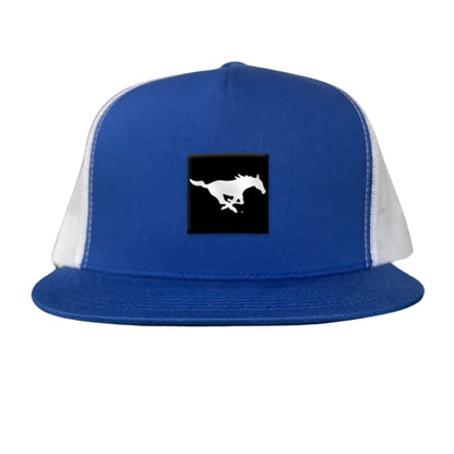SMU Black Label Pony Logo Hats/ 194 / SMU017 / MM - Flat Bill Royal / White Mesh Snapback - Club Rehab