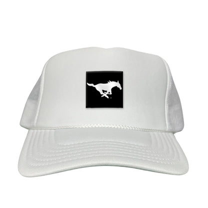 SMU Black Label Pony Logo Hats/ 194 / SMU017 / MM - White Foam Curved Mesh - Club Rehab