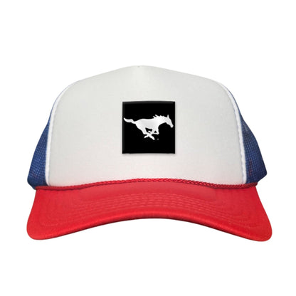 SMU Black Label Pony Logo Hats/ 194 / SMU017 / MM - Red / White / Blue Foam Curved Mesh - Club Rehab