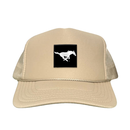 SMU Black Label Pony Logo Hats/ 194 / SMU017 / MM - Khaki Foam Curved Mesh - Club Rehab
