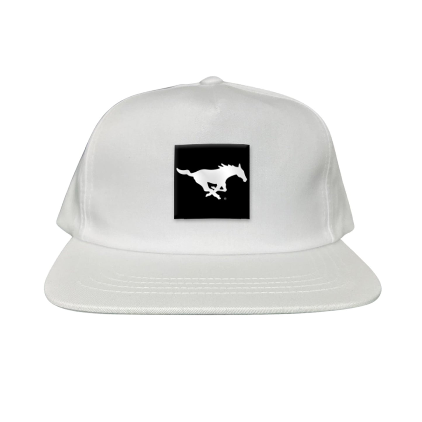 SMU Black Label Pony Logo Hats/ 194 / SMU017 / MM - Flat Bill White 5 Panel Canvas - Club Rehab
