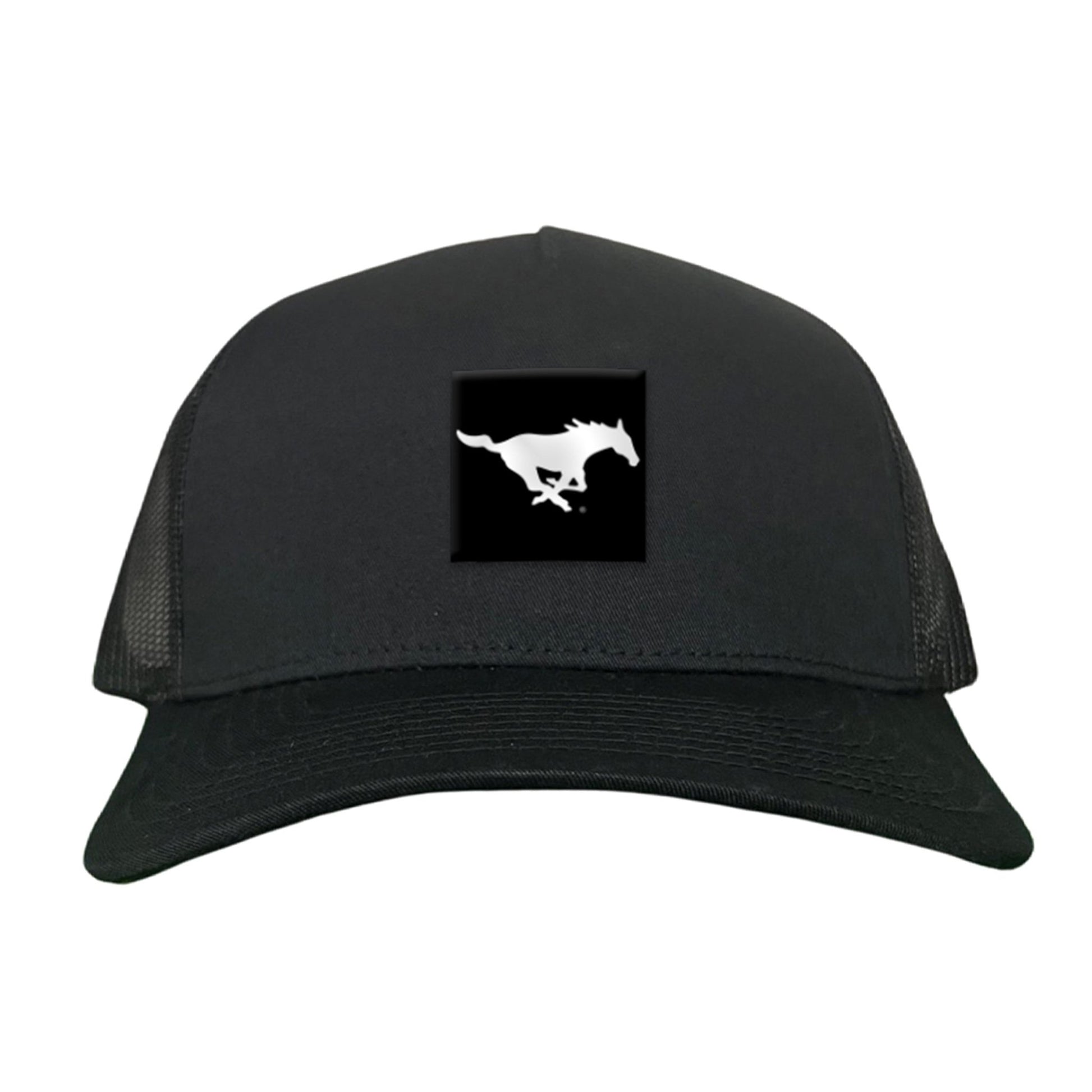 SMU Black Label Pony Logo Hats/ 194 / SMU017 / MM - Black Curved Bill Mesh Snapback - Club Rehab