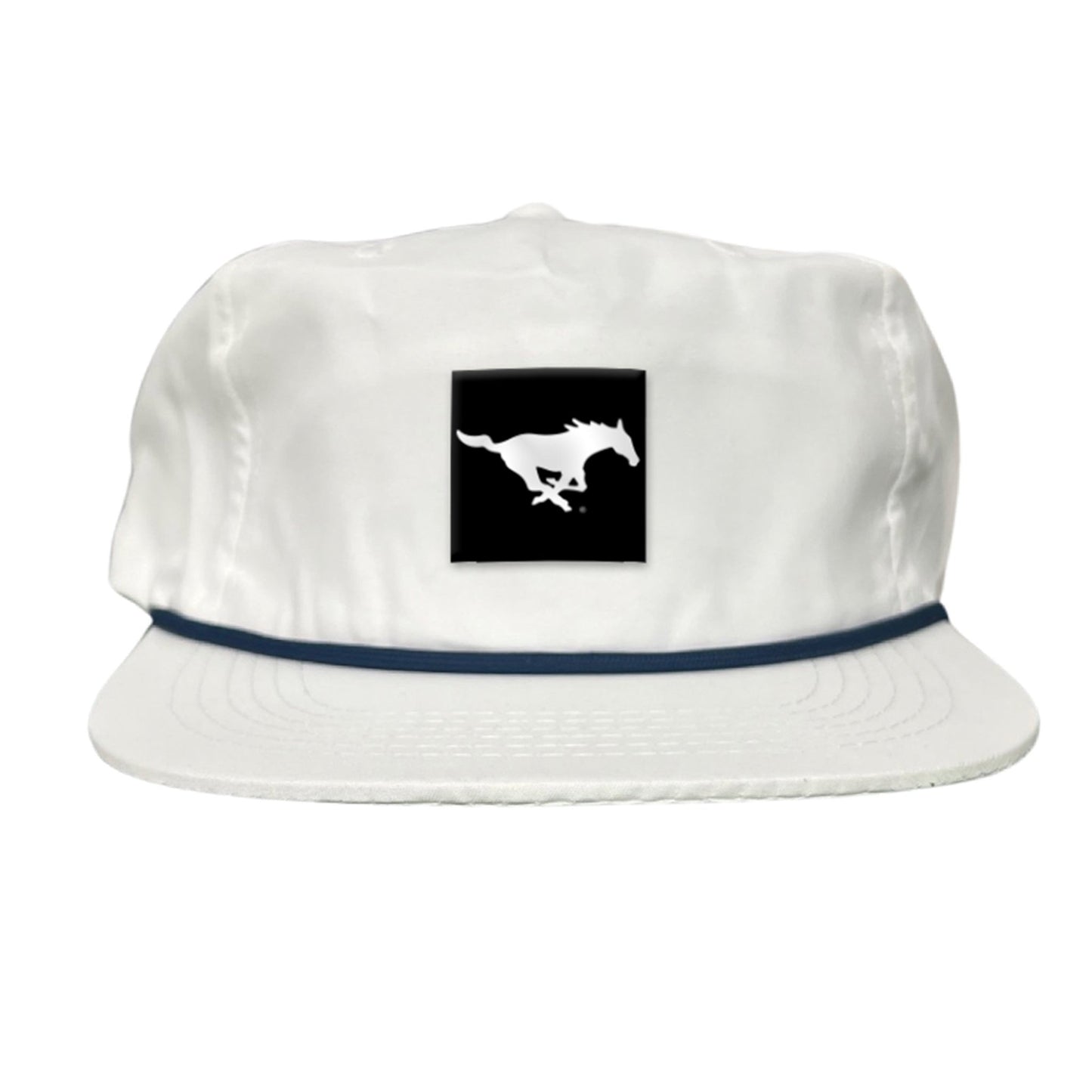 SMU Black Label Pony Logo Hats/ 194 / SMU017 / MM - Flat Bill White With Navy Rope - Club Rehab