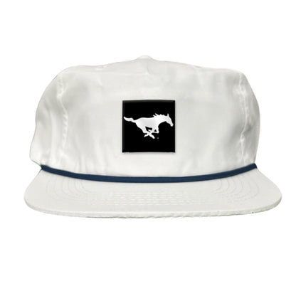 SMU Black Label Pony Logo Hats/ 194 / SMU017 / MM - Flat Bill White With Navy Rope - Club Rehab