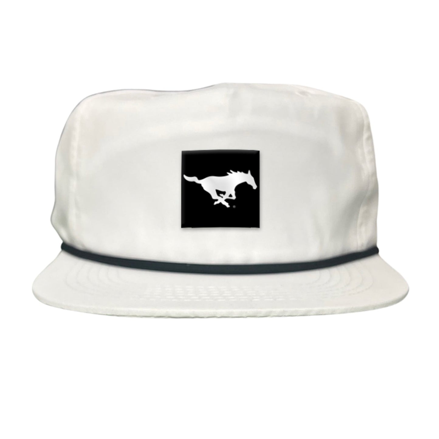 SMU Black Label Pony Logo Hats/ 194 / SMU017 / MM - Flat Bill White With Black Rope - Club Rehab