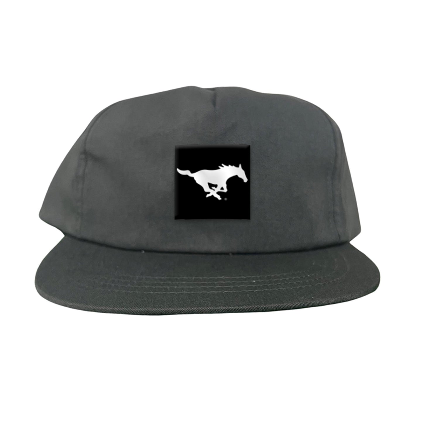 SMU Black Label Pony Logo Hats/ 194 / SMU017 / MM - Flat Bill Charcoal 5 Panel Canvas - Club Rehab
