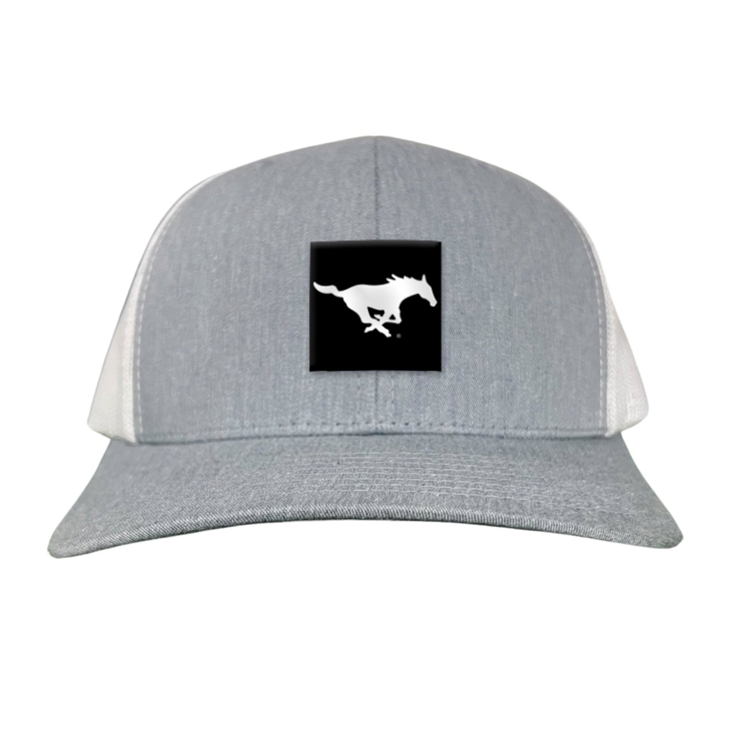 SMU Black Label Pony Logo Hats/ 194 / SMU017 / MM - Heather Grey / White Curved Bill Mesh Snapback - Club Rehab