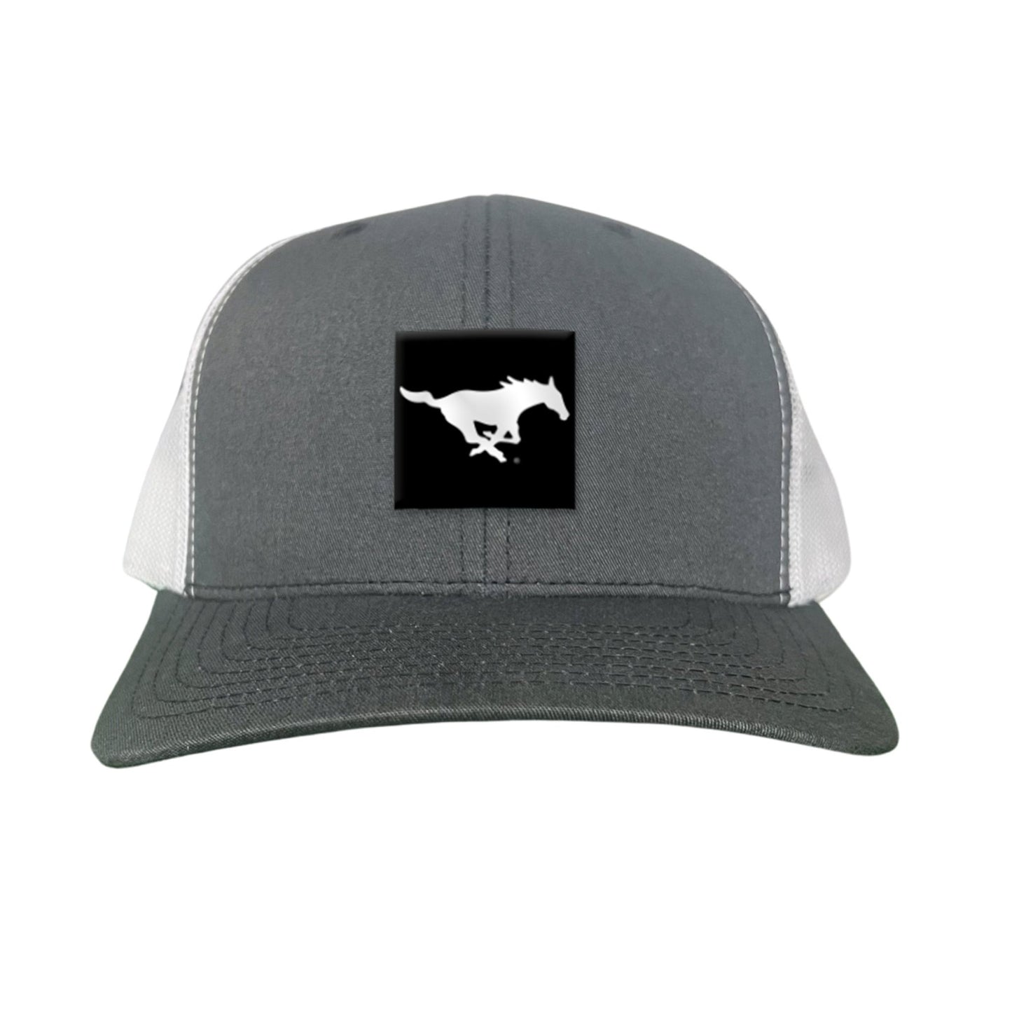 SMU Black Label Pony Logo Hats/ 194 / SMU017 / MM - Charcoal / White Curved Bill Mesh Snapback - Club Rehab