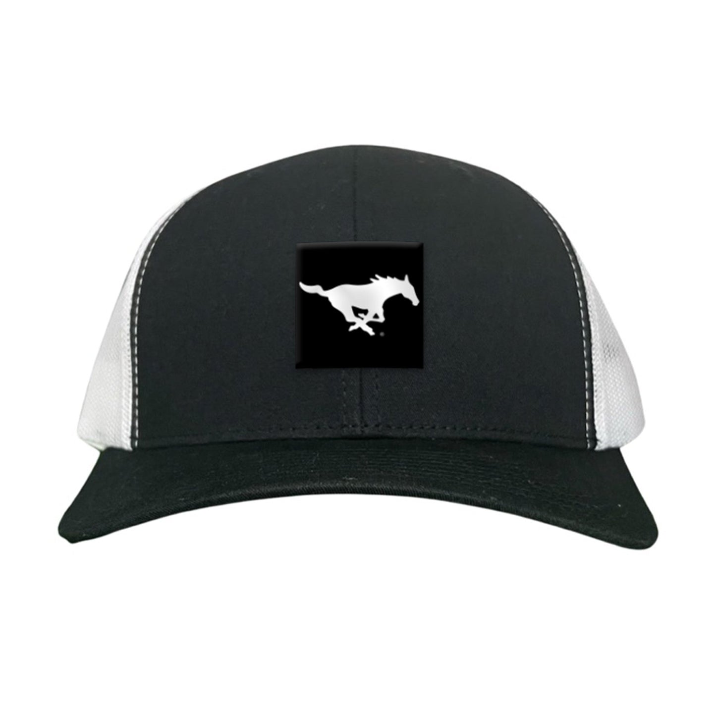 SMU Black Label Pony Logo Hats/ 194 / SMU017 / MM - Black / White Curved Bill Mesh Snapback - Club Rehab