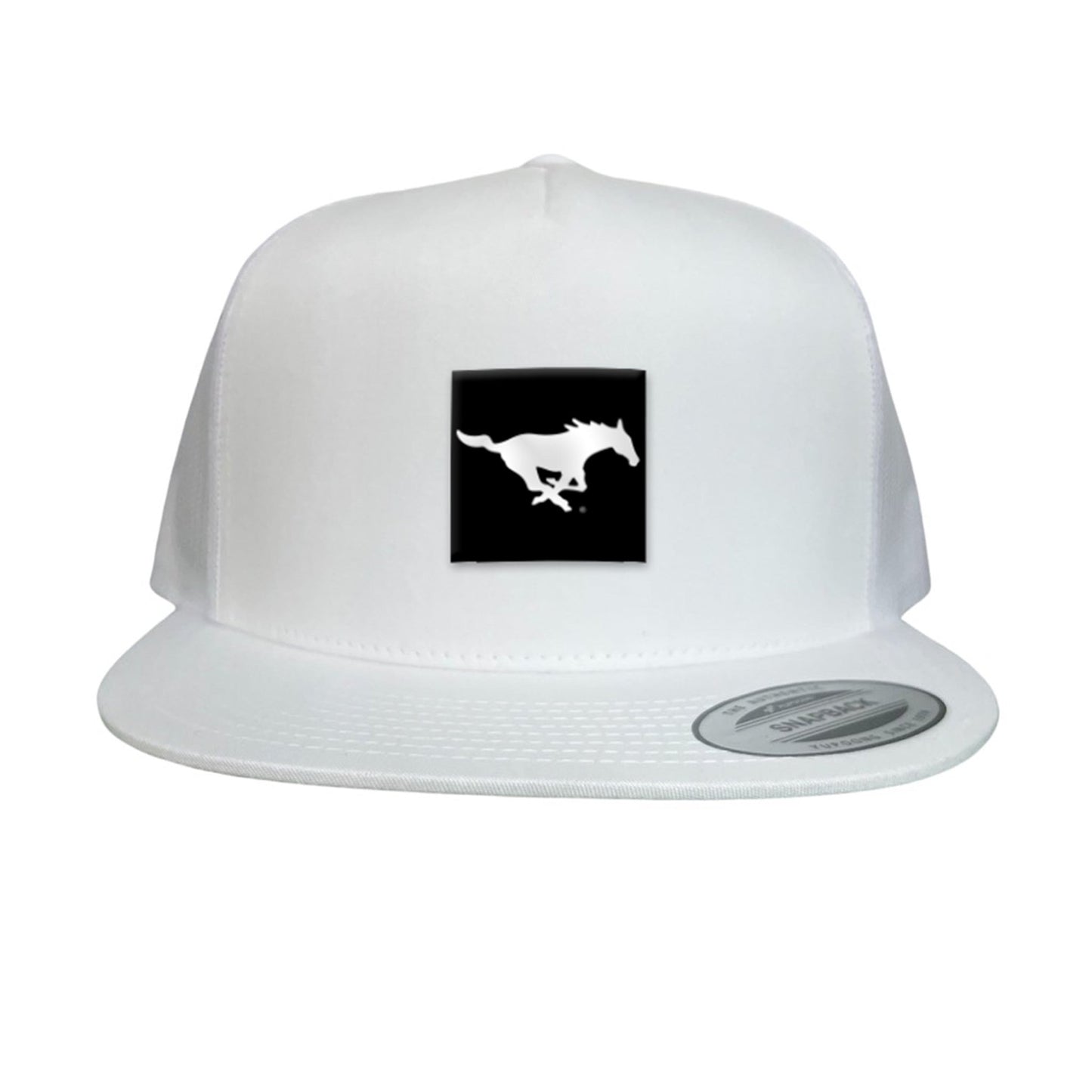 SMU Black Label Pony Logo Hats/ 194 / SMU017 / MM - White Flat Bill Mesh Snapback - Club Rehab
