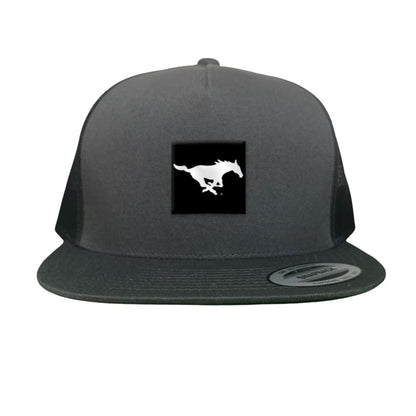 SMU Black Label Pony Logo Hats/ 194 / SMU017 / MM - Charcoal Flat Bill Mesh Snapback - Club Rehab