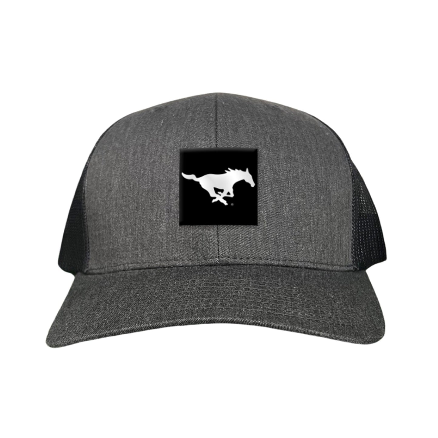 SMU Black Label Pony Logo Hats/ 194 / SMU017 / MM - Dark Heather / Black Curved Bill Mesh Snapback - Club Rehab