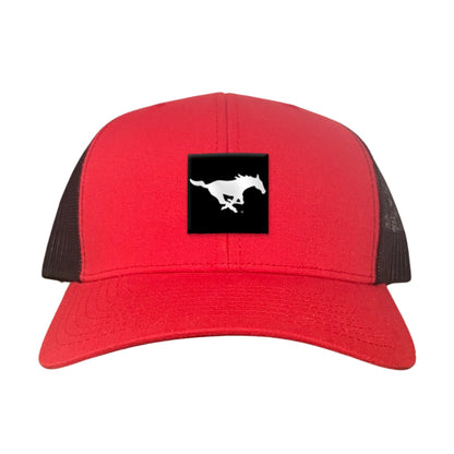 SMU Black Label Pony Logo Hats/ 194 / SMU017 / MM - Red / Black curved Bill Mesh Snapback - Club Rehab