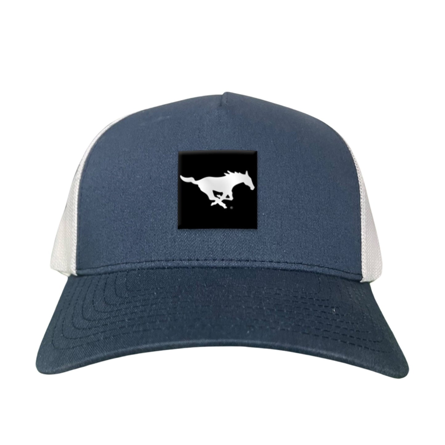 SMU Black Label Pony Logo Hats/ 194 / SMU017 / MM - Navy / White Curved Bill Mesh Snapback - Club Rehab