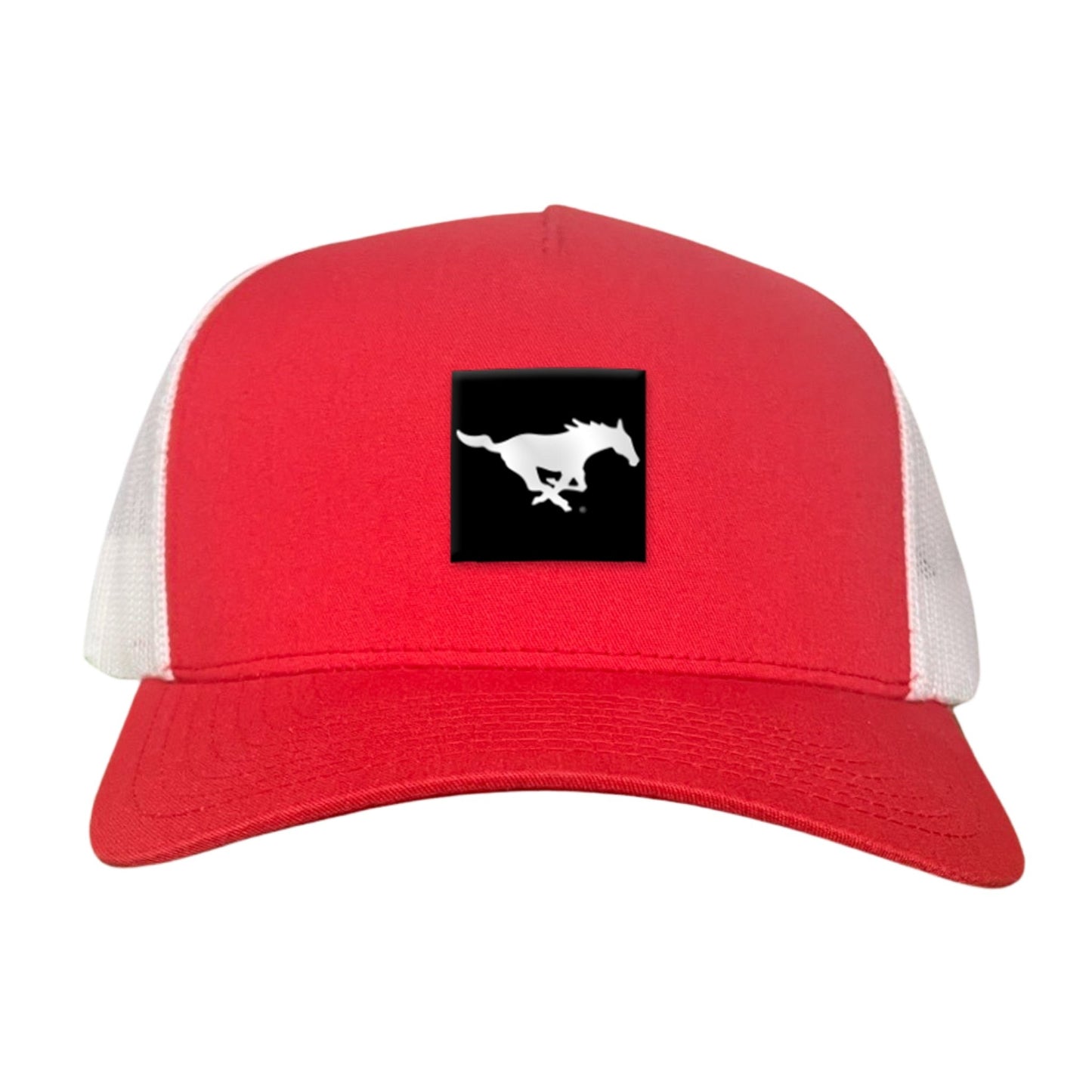SMU Black Label Pony Logo Hats/ 194 / SMU017 / MM - Red / White Curved Bill Mesh Snapback - Club Rehab