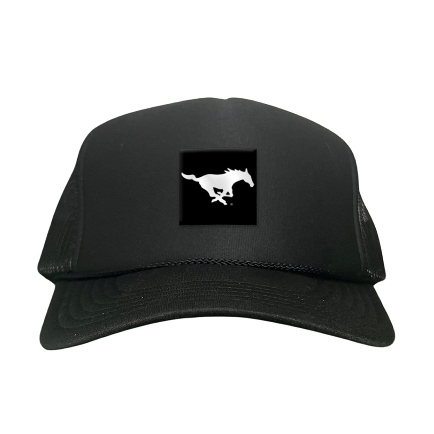 SMU Black Label Pony Logo Hats/ 194 / SMU017 / MM - Black Foam Mesh Snapback - Club Rehab