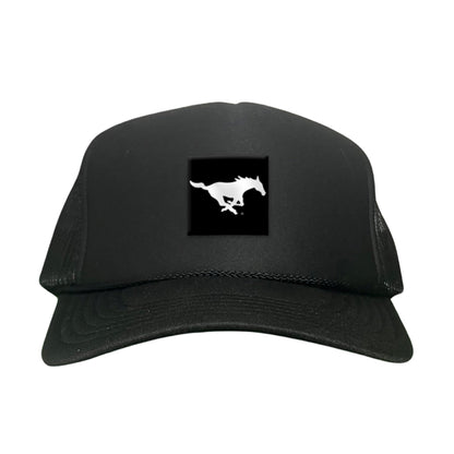 SMU Black Label Pony Logo Hats/ 194 / SMU017 / MM - Black Foam Mesh Snapback - Club Rehab