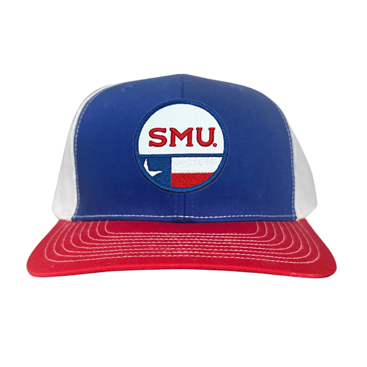SMU Circle State / Hat / 255 / SMU035 / MM - Royal / Red / White Curved Mesh Snapback - Club Rehab