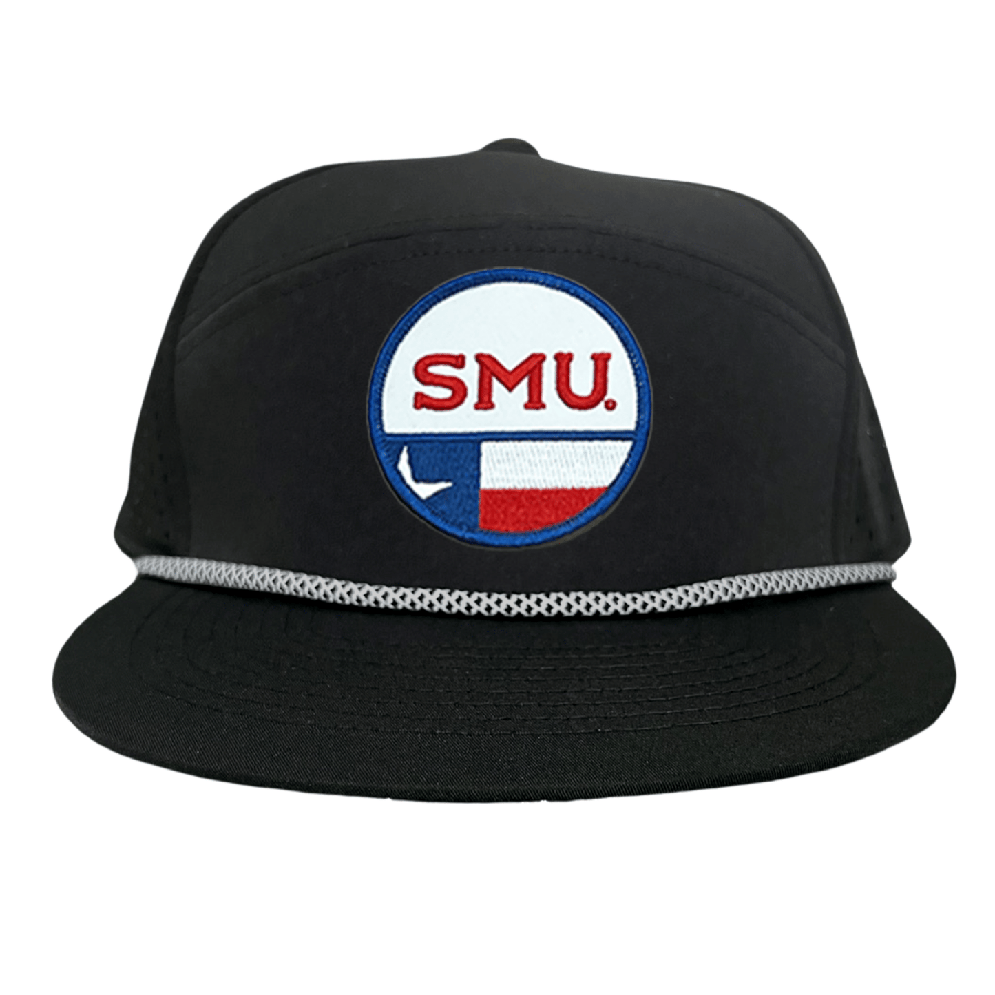 SMU Circle State / Hat / 255 / SMU035 / MM - Flat Bill Black with Black / White Rope - Club Rehab
