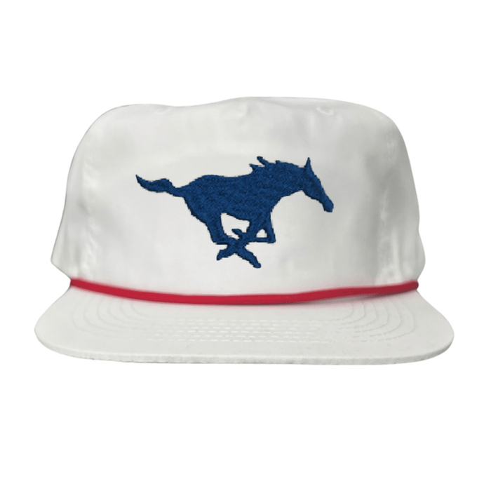 SMU Mustang Embroidered Hats / SMU1048 / MM - White with Red Rope - Club Rehab