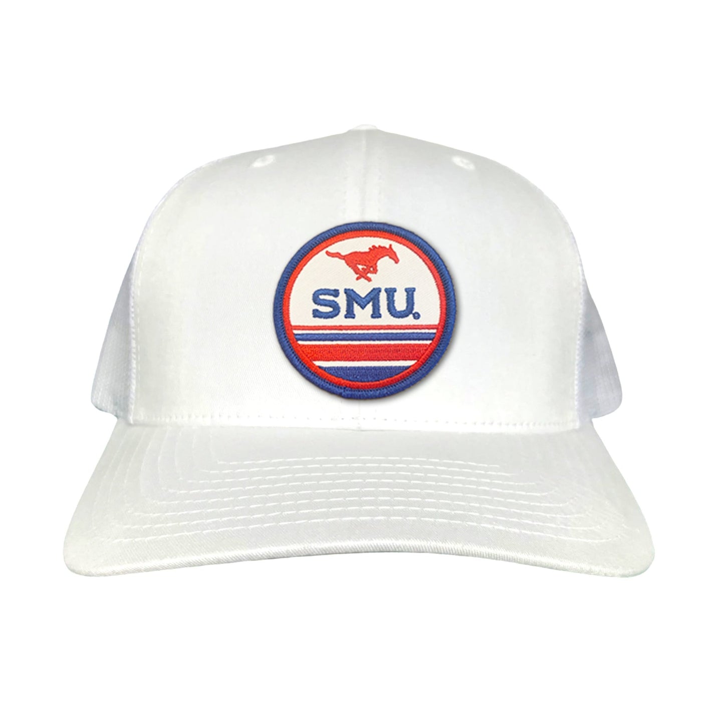 SMU Pony SMU Circle Patch Hats / 119 / SMU009 / MM - White Curved Bill Trucker - Club Rehab