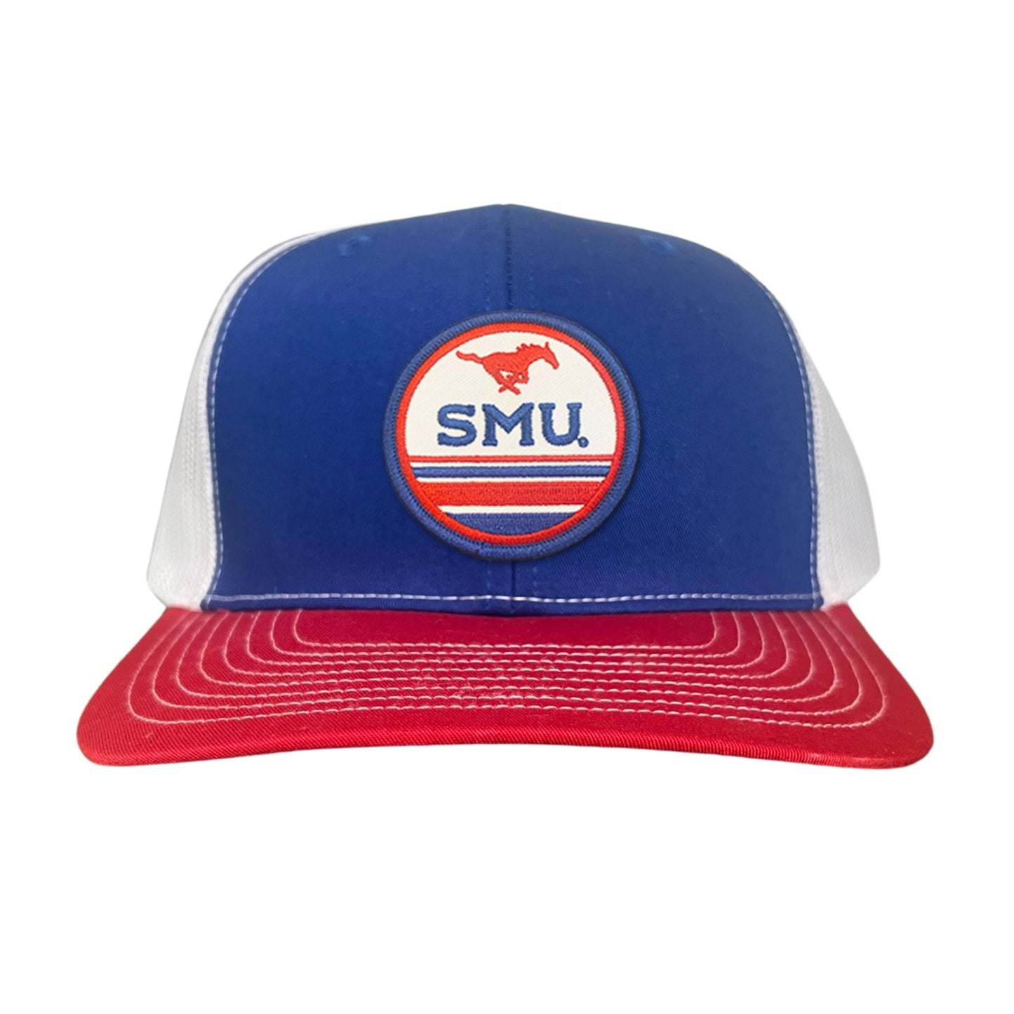 SMU Pony SMU Circle Patch Hats / 119 / SMU009 / MM - Royal / White / Red Curved Bill Trucker - Club Rehab
