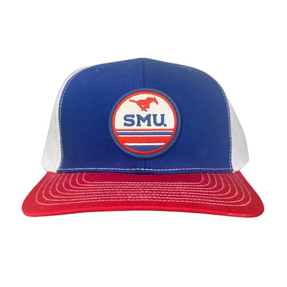 SMU Pony SMU Circle Patch Hats / 119 / SMU009 / MM - Royal / White / Red Curved Bill Trucker - Club Rehab