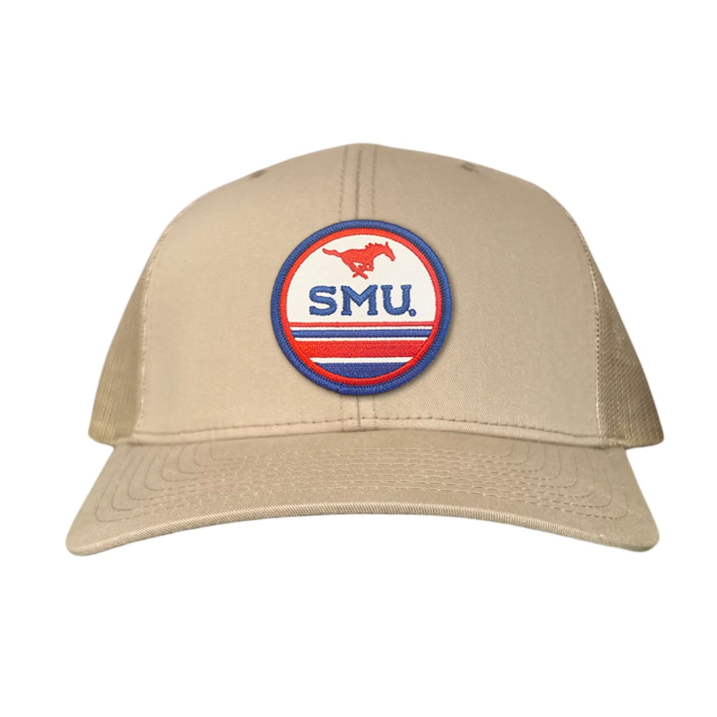 SMU Pony SMU Circle Patch Hats / 119 / SMU009 / MM - Khaki Curved Bill Trucker - Club Rehab