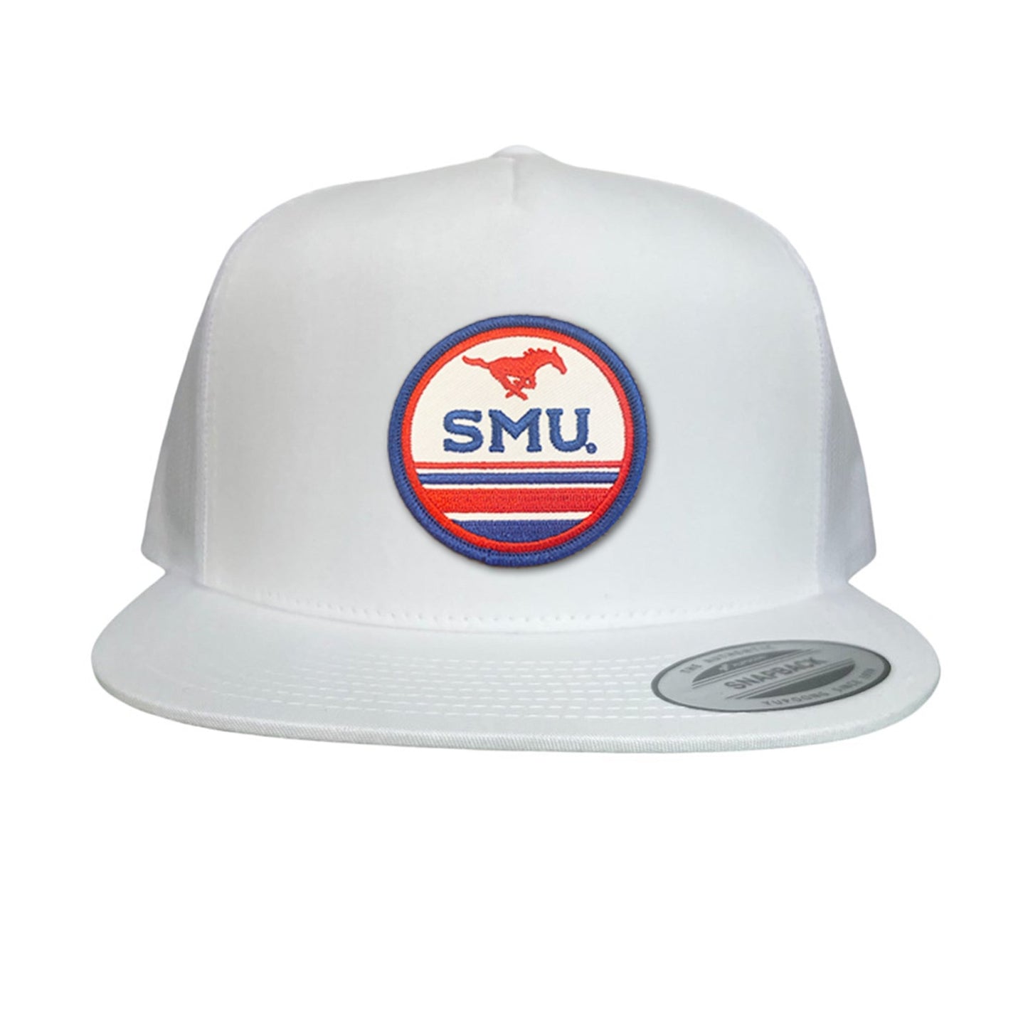 SMU Pony SMU Circle Patch Hats / 119 / SMU009 / MM - Flat Bill White Mesh Snapback - Club Rehab