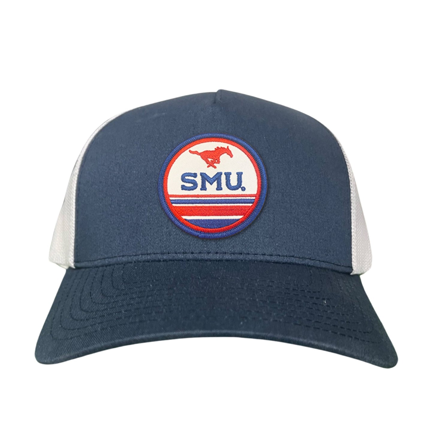SMU Pony SMU Circle Patch Hats / 119 / SMU009 / MM - Navy / White Curved Bill Trucker - Club Rehab