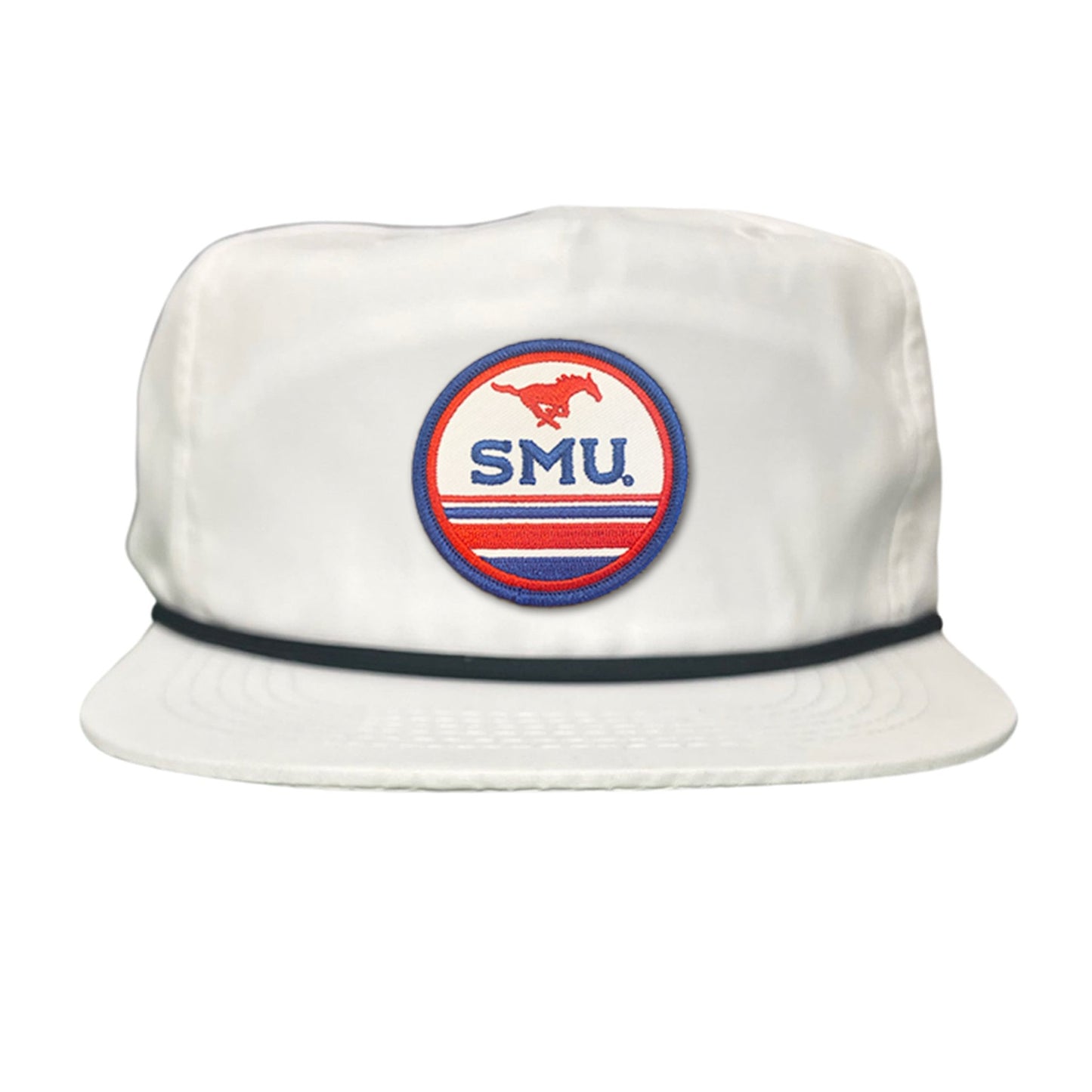 SMU Pony SMU Circle Patch Hats / 119 / SMU009 / MM - Flat Bill White With Black Rope - Club Rehab