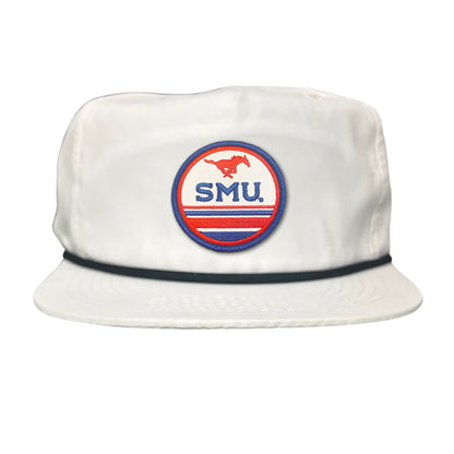 SMU Pony SMU Circle Patch Hats / 119 / SMU009 / MM - Flat Bill White With Black Rope - Club Rehab