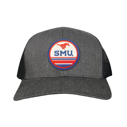 SMU Pony SMU Circle Patch Hats / 119 / SMU009 / MM - Dark Heather / Black Curved Bill Trucker - Club Rehab