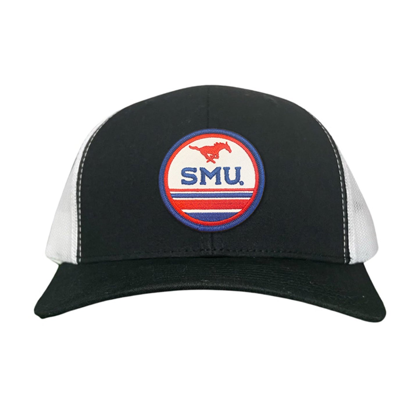 SMU Pony SMU Circle Patch Hats / 119 / SMU009 / MM - Black / White Curved Bill Trucker - Club Rehab
